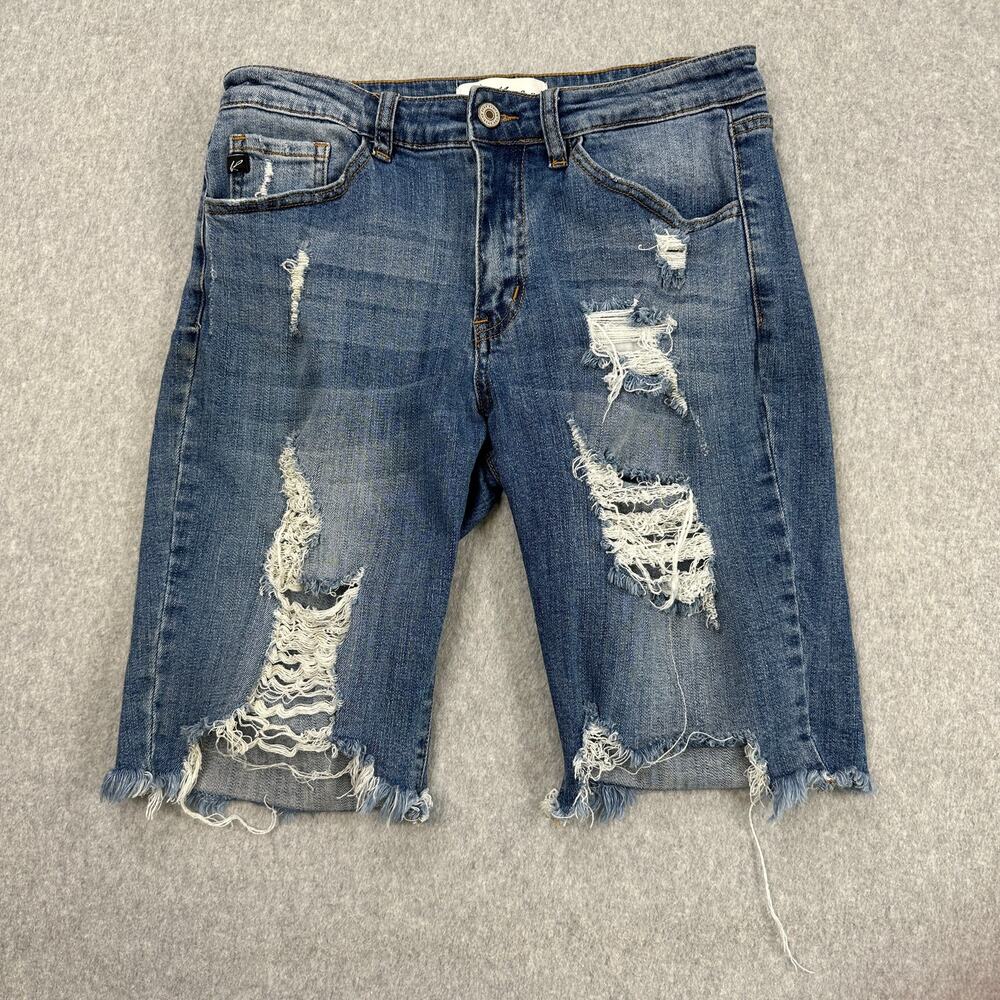 Kanchan Bermuda Shorts WMNS SZ L #KC5143M Distressed Frayed Hem Mid Rise Denim